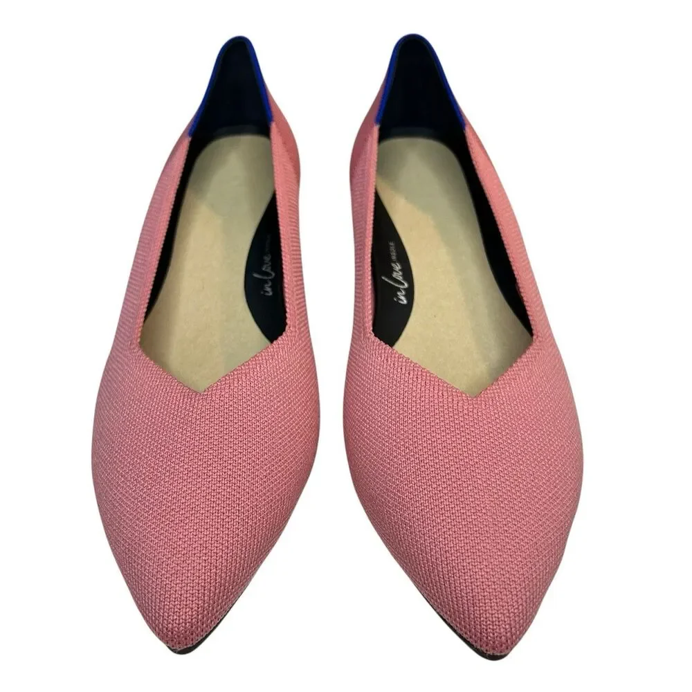 Rothys The High Point Flats in Tulip Pink Sz 11 Low Block Heel Comfort Knit NWOT